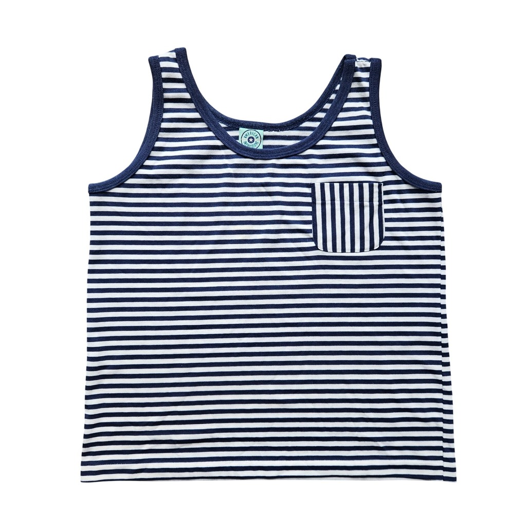 American Impressions Navy Blue White Striped Pocket Tank Top Womens Medium